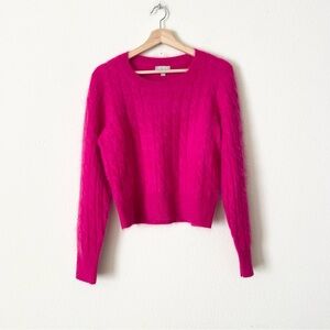 Jcrew MEDIUM 100% brushed cashmere shrunken cable knit crewneck sweater -fuchsia